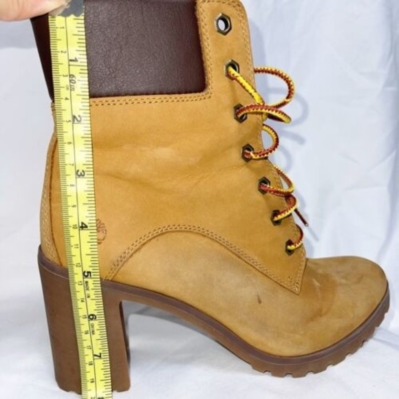 Timberland Women brown allington heeled lace up boots Size 7 3 inch heel Tie - Picture 7 of 8